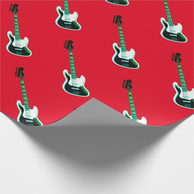 Papel De Presente Padrão de Guitarra Elétrica em Preto e Branco  (Ponta)