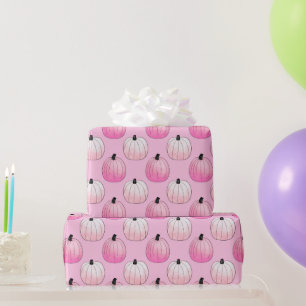 Papel De Presente Padrão de Halloween de Abóbora Rosa Claro e Preto