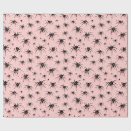 Papel De Presente Padrão de Halloween de Aranha Preta Rosa Assustado