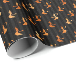 Papel De Presente Padrão de Halloween de bruxa negra de cobre