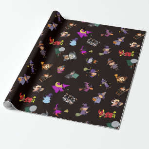 Papel De Presente Padrão de Halloween de bruxas
