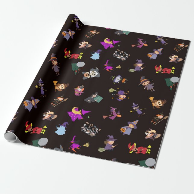 Papel De Presente Padrão de Halloween de bruxas (Desenrolado)