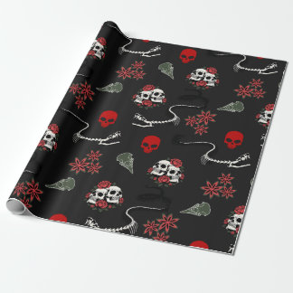Papel De Presente Padrão de Halloween de Caveiras e Rosas Góticas