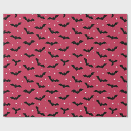 Papel De Presente Padrão de Halloween de Morcegos Rosa e Preto