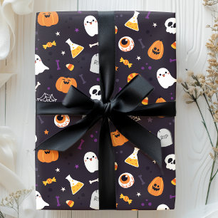 Papel De Presente Padrão de Halloween de Pumpkin Roxo