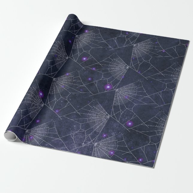 Papel De Presente Padrão de Halloween de Teia de Aranha Gótica (Desenrolado)