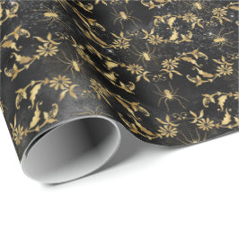 Papel De Presente Padrão de Halloween Floral de Aranha Rasteada