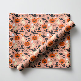 Papel De Presente Padrão de Halloween Laranja Preto Sazonal Assustad