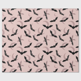 Papel De Presente Padrão de Halloween Lua Crescente Morcego Preto Ro