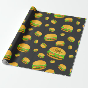 Papel De Presente Padrão de hambúrguer delicioso e divertido Monogra