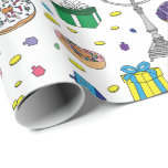 Papel De Presente Padrão de Hanukkah Branco<br><div class="desc">White Hanukkah Pattern Wrappaper</div>