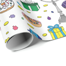 Papel De Presente Padrão de Hanukkah Branco