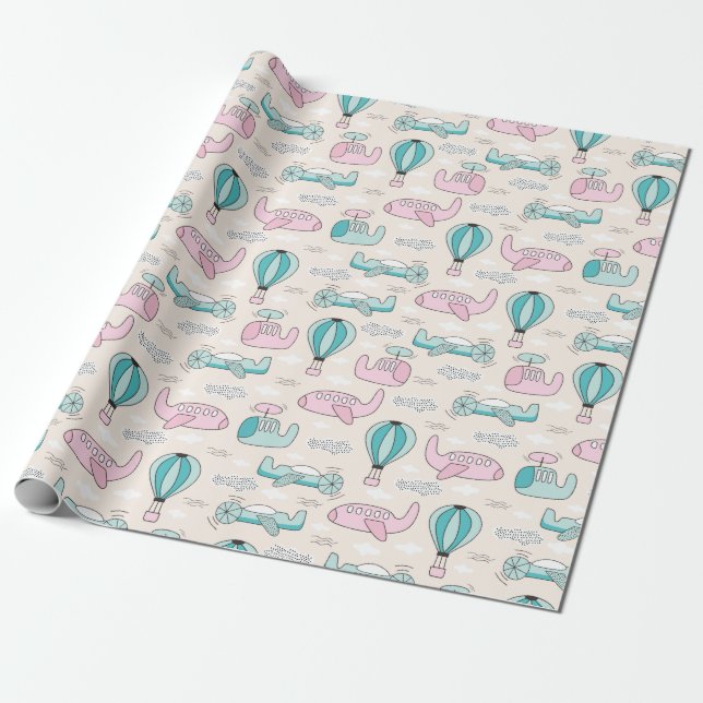 Papel De Presente Padrão de Helicóptero Correto (Desenrolado)