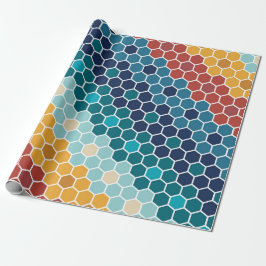Papel De Presente Padrão de Hexágono do Mosaico Floral Colorido