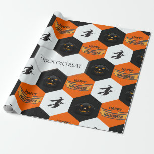 Papel De Presente Padrão de Hexágonos do Dia das Bruxas: Travessura