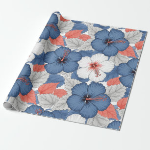 Papel De Presente Padrão de Hibisco Tropical Costeiro (1)