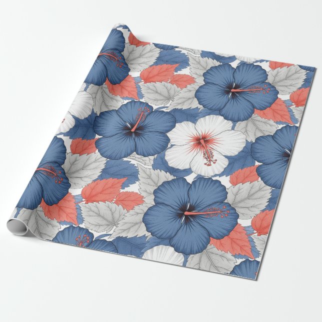 Papel De Presente Padrão de Hibisco Tropical Costeiro (1) (Desenrolado)