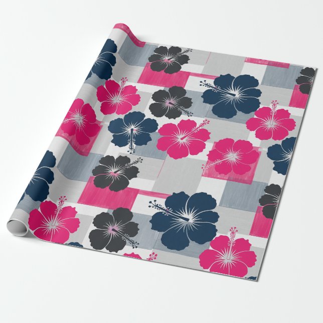 Papel De Presente Padrão de Hibisco Tropical Costeiro (13) (Desenrolado)