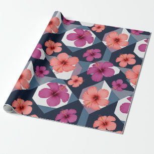 Papel De Presente Padrão de Hibisco Tropical Costeiro (8)
