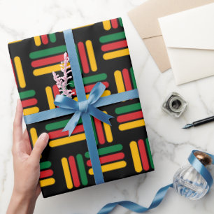 Papel De Presente Padrão De História De Preto De Faixa Amarela, Verm