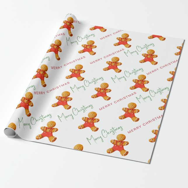 Papel De Presente Padrão de Homem de Biscoito de Natal Script (Desenrolado)