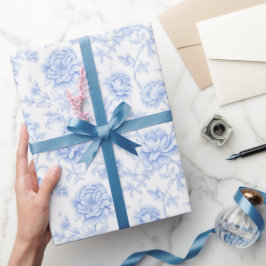 Papel De Presente Padrão de Hortênsia Azul Floral Botânico Aquarela