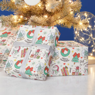 Papel De Presente Padrão de Ícone de Presente de Natal Fofo em Branc