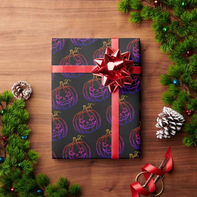 Papel De Presente Padrão de Ícones Assustadores de Halloween (Presente de Natal)