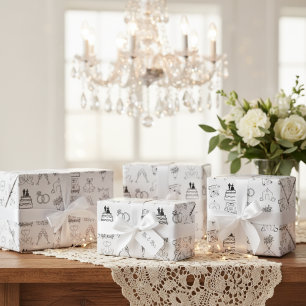 Papel De Presente Padrão de Ícones de Celebração de Casamento de ete