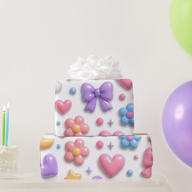 Papel De Presente Padrão de Ícones Pastel de Doce Fofo (Presentes para festas)