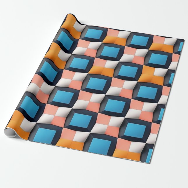 Papel De Presente Padrão de Ilusão Geométrica 3D Vibrante - Cor Negr (Desenrolado)