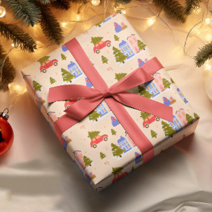 Papel De Presente Padrão de Ilustração da Casa da Árvore de Natal