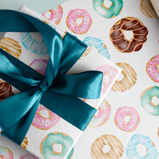 Papel De Presente Padrão de ilustração das rosquinhas doces do deser (Cute desert sweet donuts illustration pattern wrapping paper)