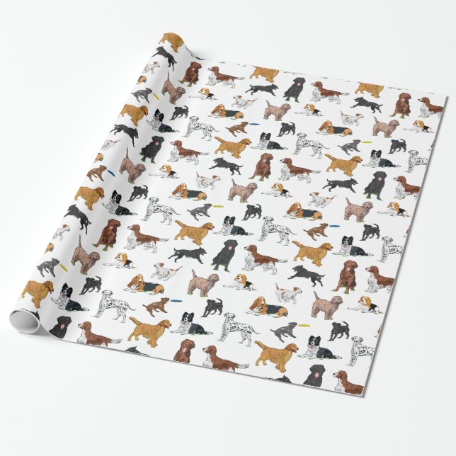 Papel De Presente Padrão de Ilustração de Cães Bons (Desenrolado)