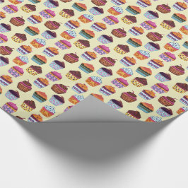Papel De Presente Padrão de Ilustração de Cupcakes Coloridos Quirky