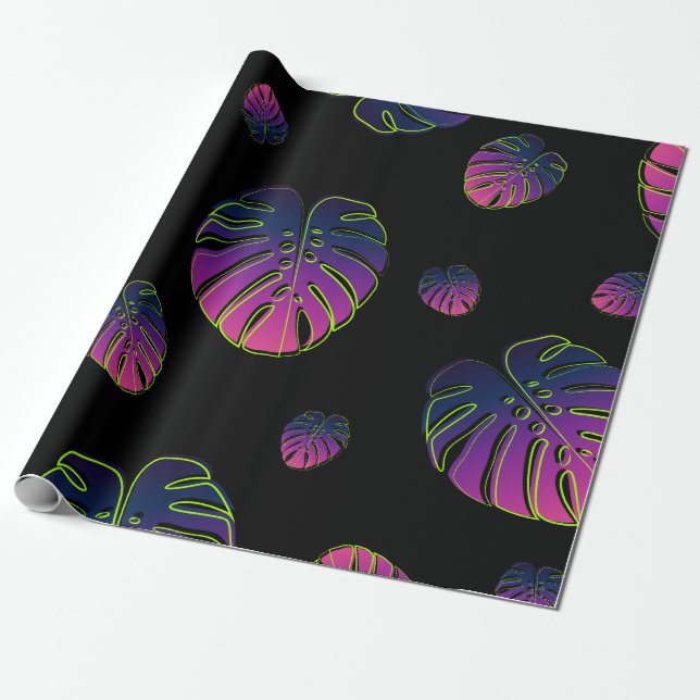 Papel De Presente Padrão de Ilustração de Folha Tropical Monstera (Desenrolado)