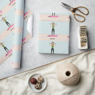 Papel De Presente Padrão de Ilustração de Menina se Exercitando & No
