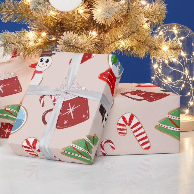 Papel De Presente Padrão de Ilustração do Cookie Vermelho Festivo (Feriados)