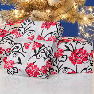 Papel De Presente Padrão de Ilustração Floral da Flor Vermelha Desig