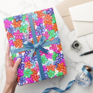 Papel De Presente Padrão de Ilustração Floral de Flores Multicolorid