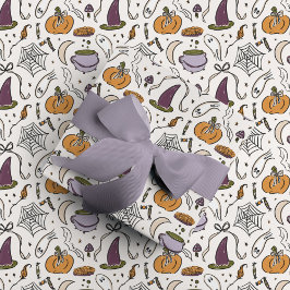 Papel De Presente Padrão de Ilustrações de Halloween de Cottagecore