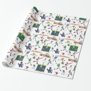 Papel De Presente Padrão de Ilustrações de Jogadores de Basebol D