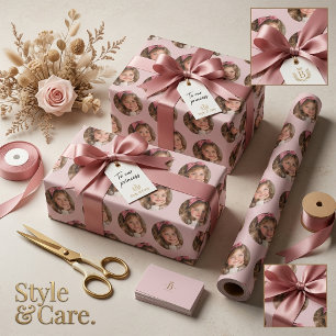 Papel De Presente Padrão de Imagem Redonda Personalizada Soft Blush