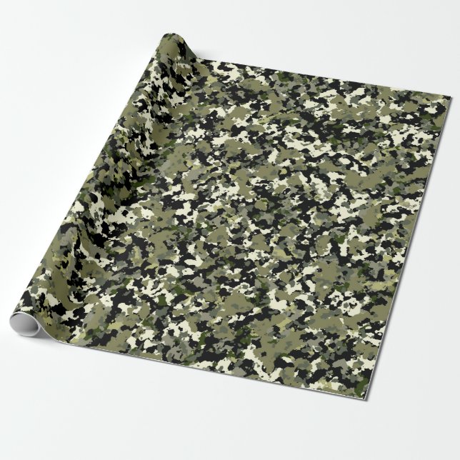 Papel De Presente Padrão de Impressão Camuflagem Creme Preto Verde (Desenrolado)