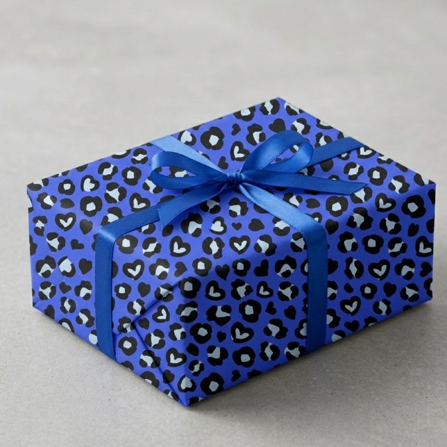 Papel De Presente Padrão de Impressão Chic de Leopardo Azul de Anima (blue leopard print wrapping paper 1)