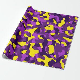Papel De Presente Padrão de Impressão de Camuflagem Amarelo Roxo
