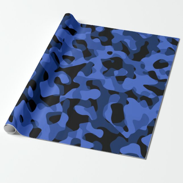 Papel De Presente Padrão de Impressão de Camuflagem Preta e Azul (Desenrolado)