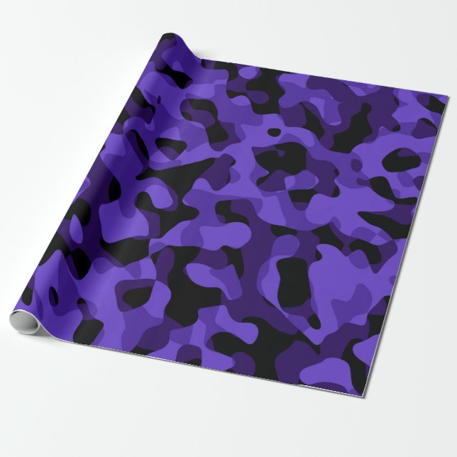 Papel De Presente Padrão de Impressão de Camuflagem Preta Roxo (Desenrolado)