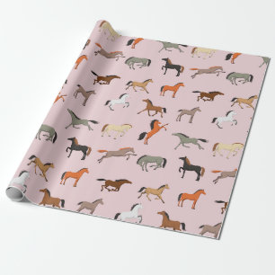 Papel De Presente Padrão de Impressão de Cavalo, Mulheres e Rapariga