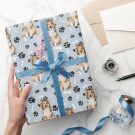Papel De Presente Padrão de Impressão de Collie Dog Paw